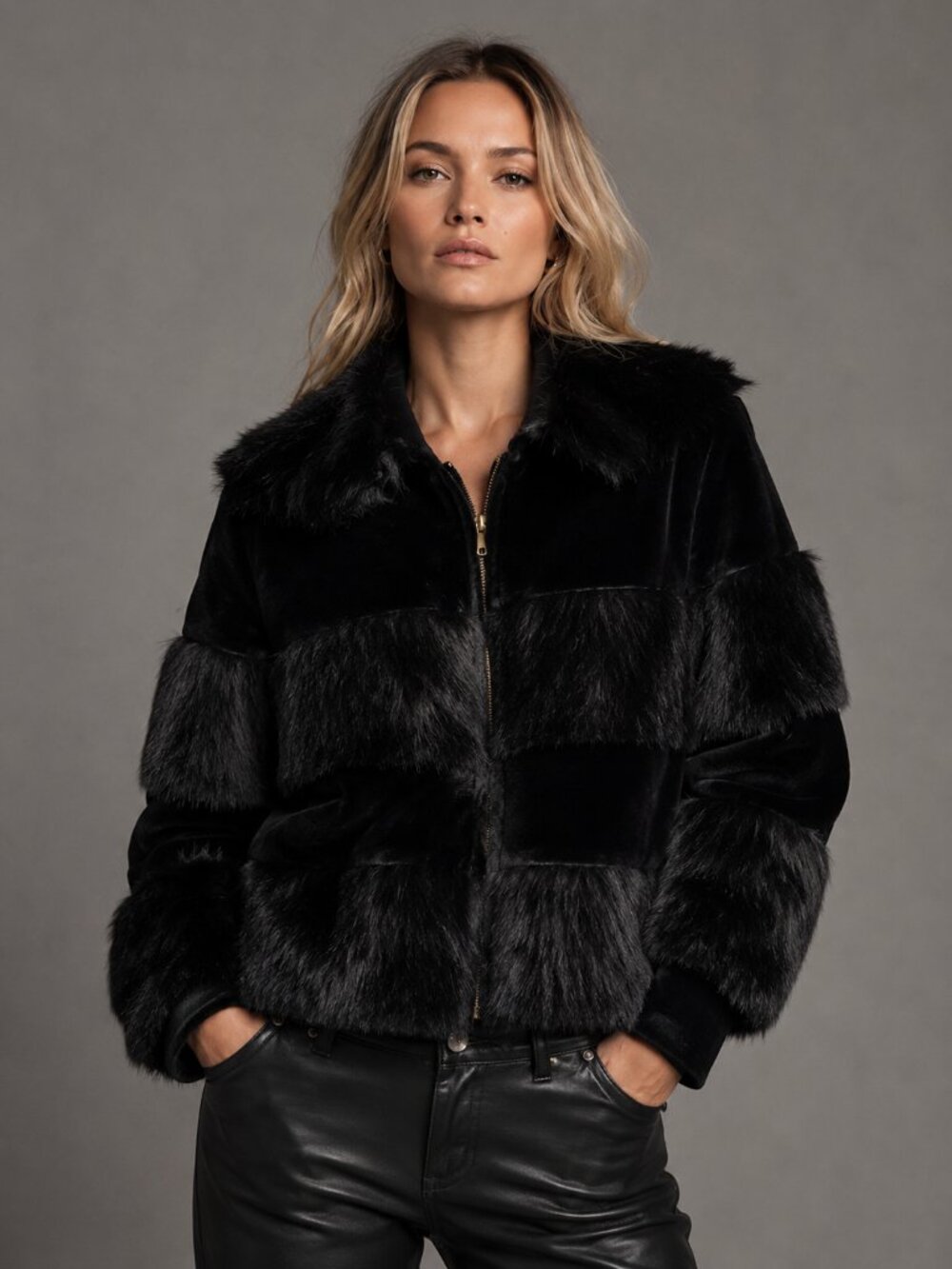 NWT n:philanthropy Faux Fur Harlan Jacket in Black Cat NEW NWT